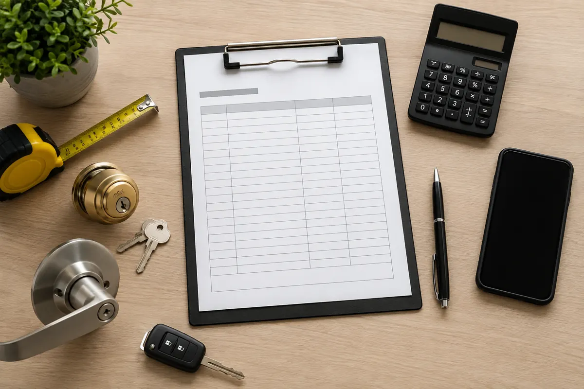 Generated illustrative image of an estimate sheet showing the factors that make up a locksmith price, shown here to explain a mobile locksmith service for customers in Smyrna and Marietta, Georgia.